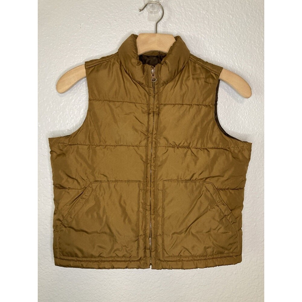 Boys Small (Size 6 To 7) Old Navy Brown Puffer Vest Zip Up With Pockets